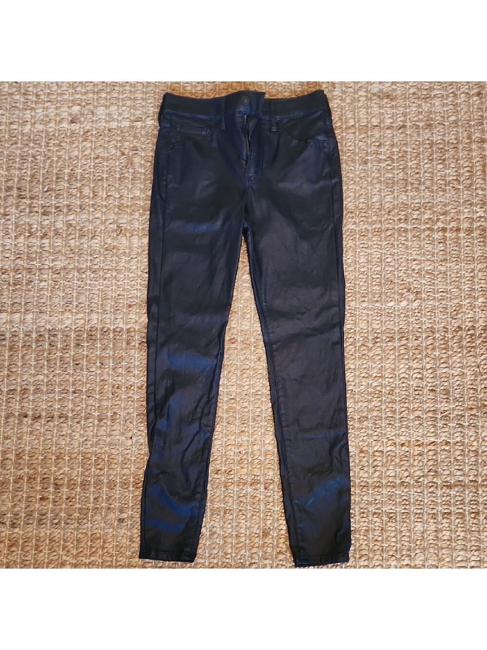 Classy Faux Leather Blue Straight Leg Pants Bikercore